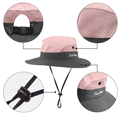 IYEBRAO 2 Pieces Kids Sun Hat with Ponytail Hole UPF 50 Summer Cap for Girls Beach ＆ Fishing4