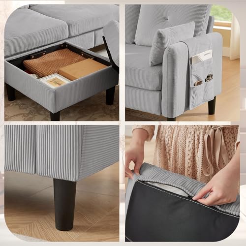 Image of 3 Pieces Sofa Set for Living Room with Sofa, Storage Ottoman and Single Chair