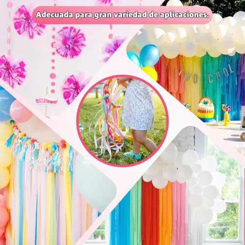 Miniatura 7 de 8 Rollos Papel Crepé Colores Serpentinas De Papel Crepé Arcoíris Cinta Decorativa Multicolor 4.5cm X 25m Para Bricolaje Decoración De Cumpleaños Fiestas Bodas