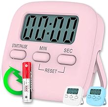 Timer Cuisine Digitale Avec Grand Écran LCD | Pomodoro Avec Alarme Forte | Chronomètre Minuteur | Time Timer Visuel | Minuteur Aimanté (Rose)