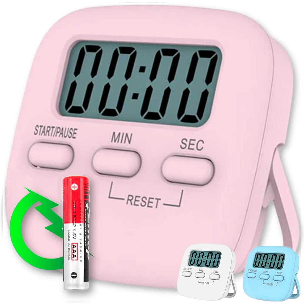 Satinwood Timer Digitale Da Cucina 2 Pezzi – Display Grande Con Allarme Forte, Magnetizzato, Per Insegnanti E Bambini (Rosa) - 4