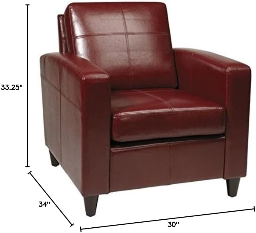 BOWERY HILL Modern Faux Leather Upholstered Club Chair, 33.25 in H x 30 in W x 34 in D, Red Finish, Solid Wood Legs, Tool-Free Assembly, Comfortable Accent Seating for Living Room or Office