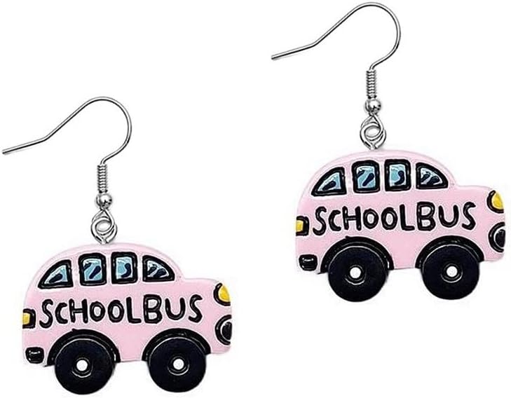 Lovely School Bus Dangle Earrings Resin Cartoon Car Funny Earrings Students Teachers Jewelry