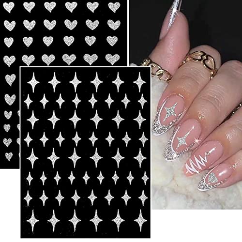 Ktaabtr Nail 10 Sheets Silver Nail Art Stickers Glitter Silver Nail Design Silver French Tips Butterfly Line Heart Star Bear Nail Decals For Women Girls Butterflies French Nail Decoration Stickers #TOP2