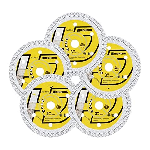 HIGHDRIL Tile Diamond Blade,5pcs 3In/75mm x Arbor 3/8Inch/10mm X Mesh Teeth Blade for Ceramic,Hard Porcelain,Glazed Tiles Marble Dry Cutting disc（10MM Arbor） Cover