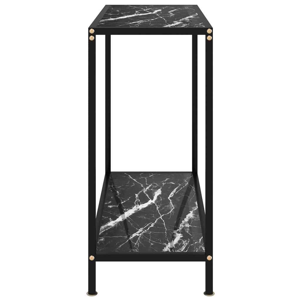 Stolik konsolowy czarny 80 x 35 x 75 cm ze szklanym blatem ze szkła hartowanego, wytrzymały stolik pomocniczy z malowaną proszkowo stalową ramą i dodatkową półką, łatwy do czyszczenia