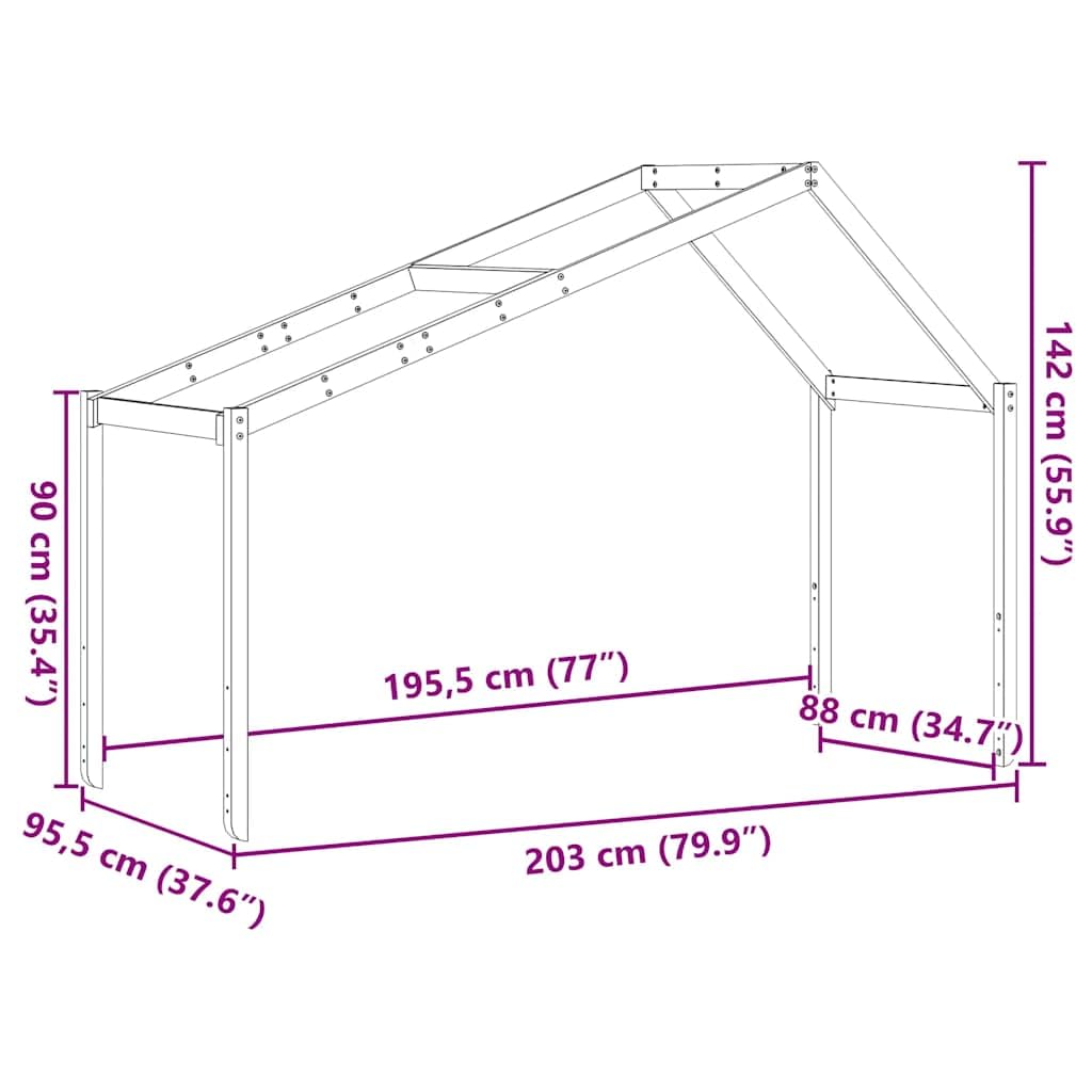 Dach z litego drewna sosnowego do łóżeczka dziecięcego 203 x 95,5 x 142 cm z otwartą stroną, solidne akcesoria i część zamienna do ramy łóżka, wyposażenie sypialni, funkcja placu zabaw