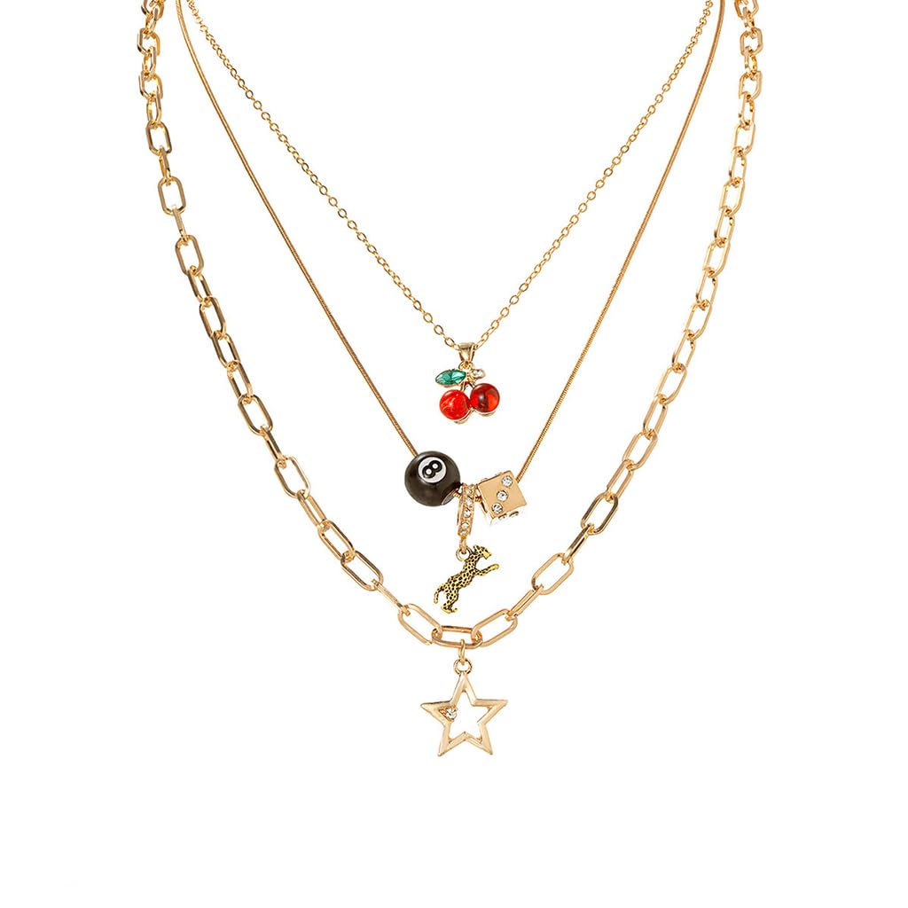 sannidhi 3 Piece Y2K Layered Necklace Set for Women, Gold Tone Alloy Multi Layer Stacked Necklace with Cherry Pendant, Trendy Retro Aesthetic Jewelry-picture-25