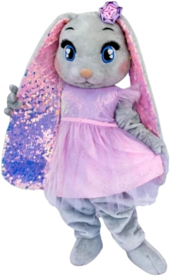 Pink Derss Teddy Bear Rabbit Mascot Costume Cartoon White Hare Walking Doll Clothes (Grey Rabbit,150-170cm)
