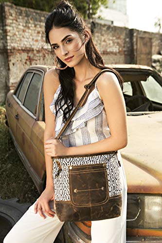 Myra Bag Burnt Sienna Upcycled Canvas Cotton & Leather Shoulder Bag S-15432