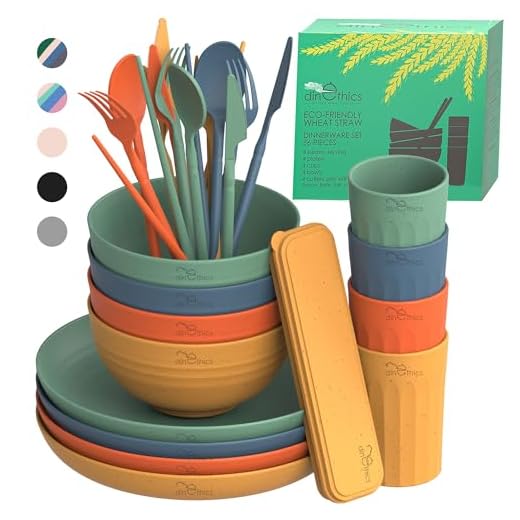 DINETHICS Wheat Straw Dinnerware Sets For 4 (36pc) Unbreakable n Microwave Safe - Plates and Bowls Camping Cups Set RV Dishes for