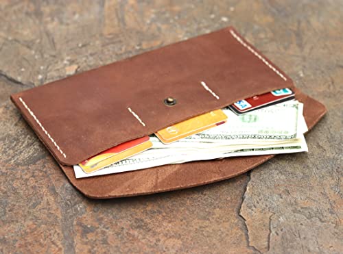 Handmade Leather Wallet with Card Slots, Coin Pocket, Large Capacity Long Envelope Wallet Tan Brown4