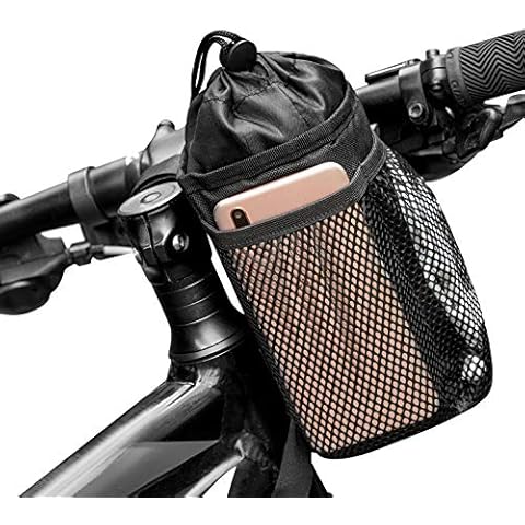 Vihir Bike Water Bottle Holder Bag for Adult, Bicycle Coffee Cup Holders with Phone Storage, Black Handlebar Drink/Beverage Container for Walker/Cruiser/Exercise/Mountain Bike Cover