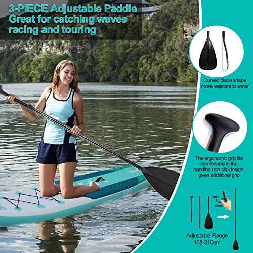 Tabla Paddle Surf Hinchable, Stand up Paddling Board Set Diseño Ancho Estable 320cm×82×15cm hasta 200KG con Accesorios Completos, Tabla de Stand Up Paddle Sup para Niños y Adultos(Verde Menta) - imagen 5