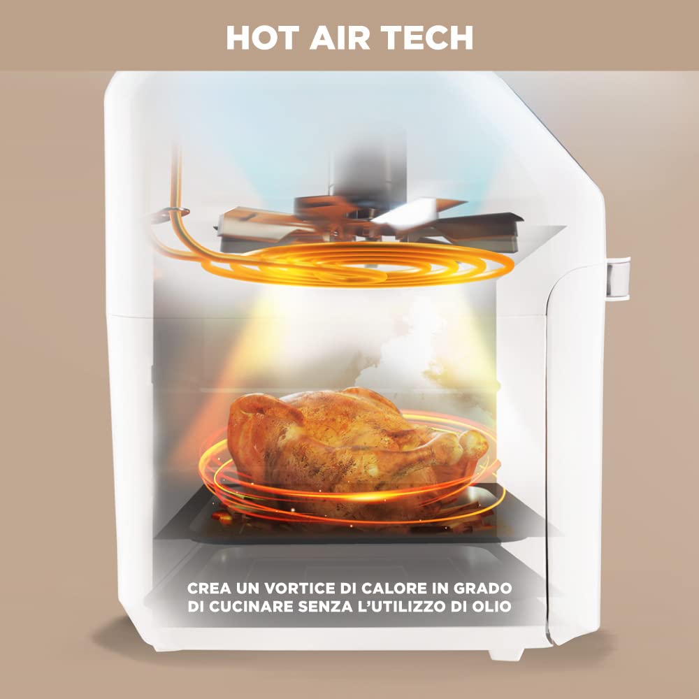 Forno Friggitrice Ad Aria Calda Da 12 Litri Con Display Digitale, Sistema A Riscaldamento Rapido, 12 Programmi Di Cottura, Timer e Temperatura Regolabili 1800 W
