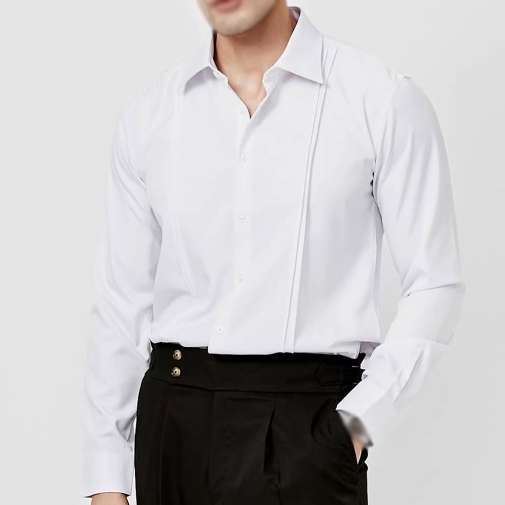 Camisa Francesa Sin Planchar para Hombres, Camisa Blanca Ajustada De Manga Larga, Atuendo De Boda