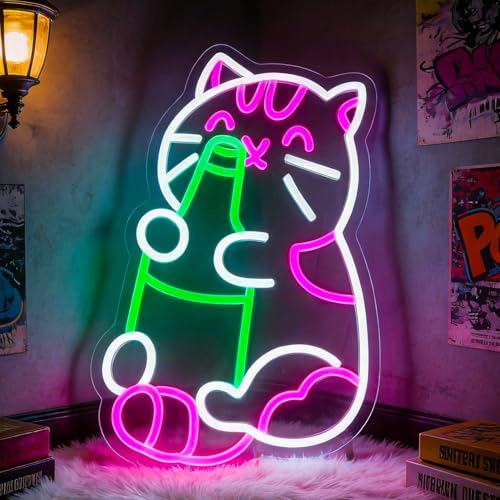 Image of Beer Cat Neon Sign Led Neon Lights Signs for Wall Decor USB Powered Led for Room Decoration Game Room Bar Party Decor