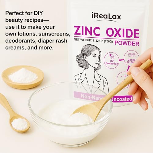 iReaLax Zinc Oxide Powder | 250g(8.82oz) Non Nano Uncoated Zinc Oxide Powder for Skin Protection, Skin Healing, Cosmetics Grade for DIY Sunscreen | lotions | Creams | serums | Deodorant