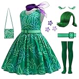 RuuYiicoco 10Pcs Girls Green Costume Cosplay Dress up Halloween Outfits with Wig (Green, 9-10 Years)