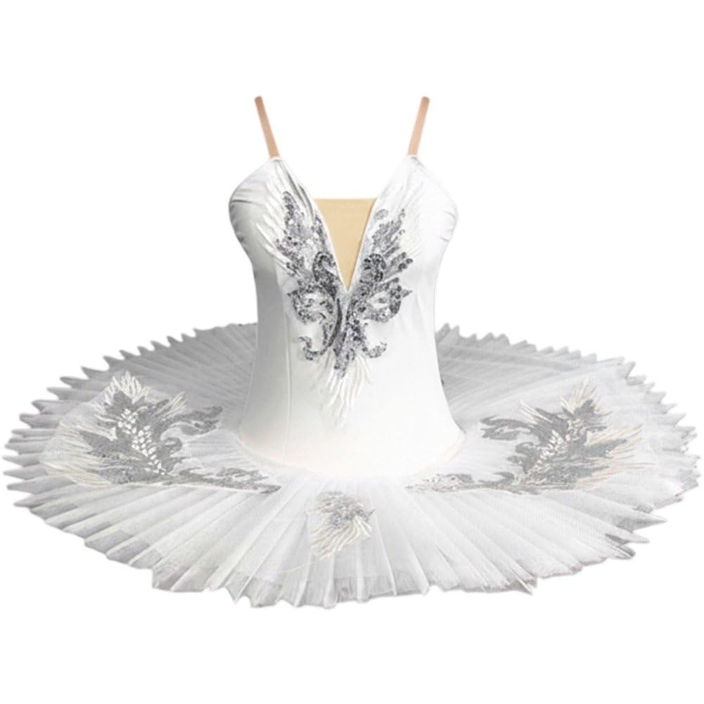 Abito Ballo, Costume Ballo del Lago dei Cigni, Body Balletto con Ricami di Paillettes, Gonna Balletto, Abito tutù a Pancake, Abbigliamento Ballo.