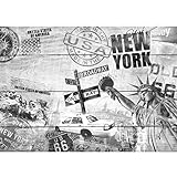Runa Art Fototapete Holzoptik New York USA 352 x 250 cm Vlies Tapeten XXL Moderne Wandtapete Wohnzimmer Schlafzimmer Schwarz Weiss 9369011c
