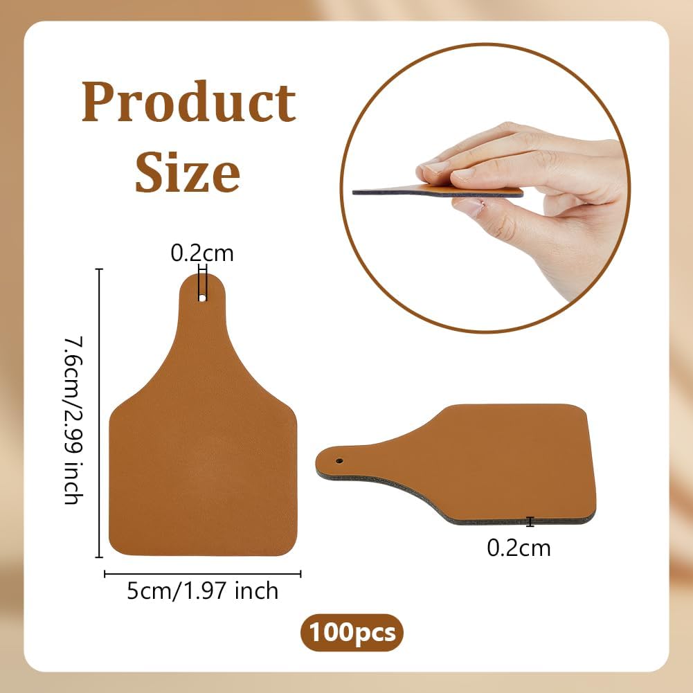 OLYCRAFT 100Pcs Imitation Leather Blank Tags Light Brown Cow Ear Tag 3x2 Inch Leather Labels 2mm Thick Blank PU-Leather Tags for Stamping DIY Labels Jeans Bags Accessories DIY Jewelry Crafts
