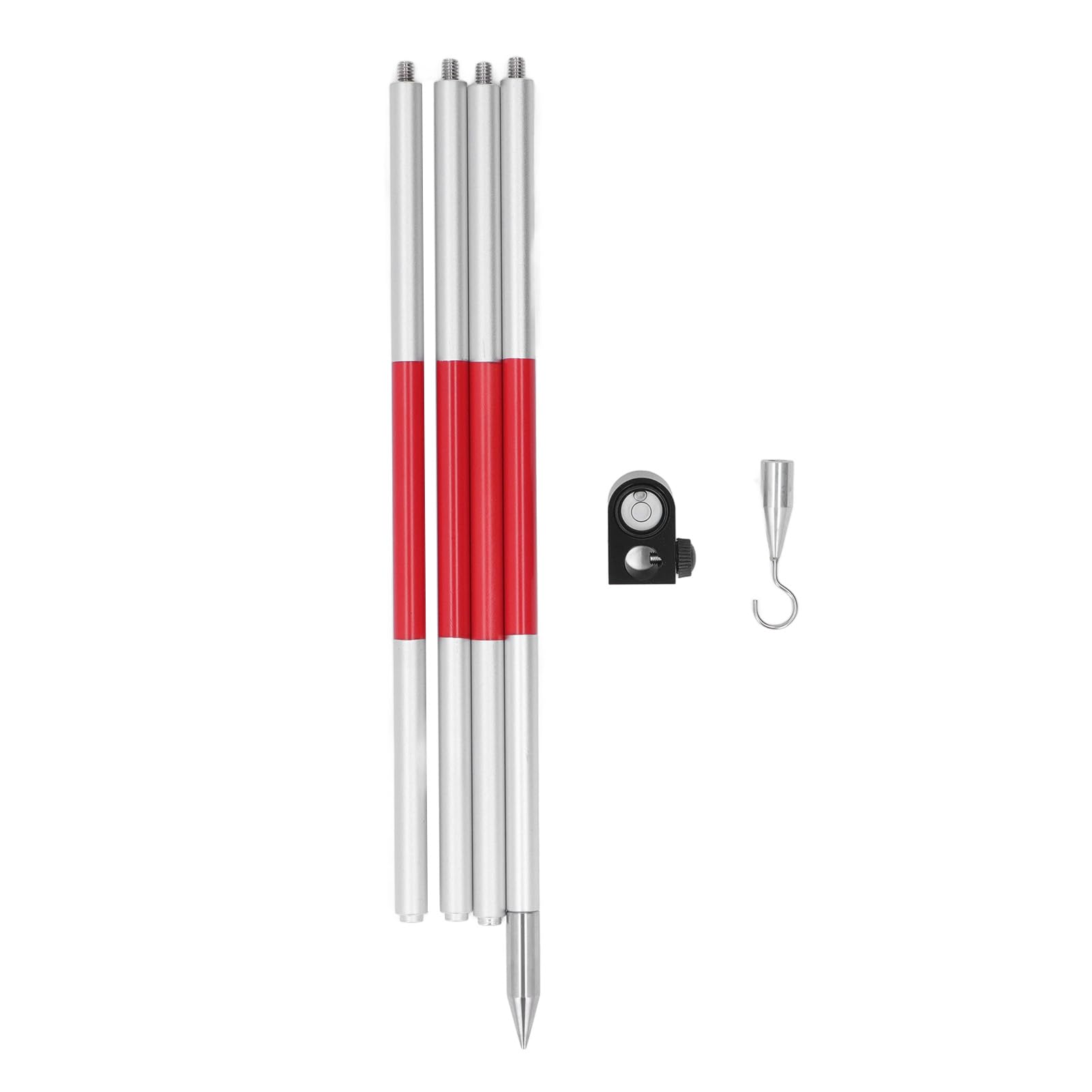 Jectse Bastón de Prisma de 4 Secciones Varilla Topografá de Aleación de Aluminio Con Rosca de 1/4 Pulg. Con Alta Estabilidad, Pies Puntiagudos, Burbuja