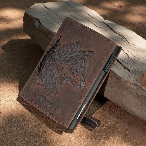 Image of The X Project FrostWolf Trifold Wallet | Premium Genuine Leather | Aluminium Cardholder | Side Slide Pop-Up Card Ejector | Carry Up to 6 Cards and 1 Slot for Carrying Cash & Folded Bills (Brown)