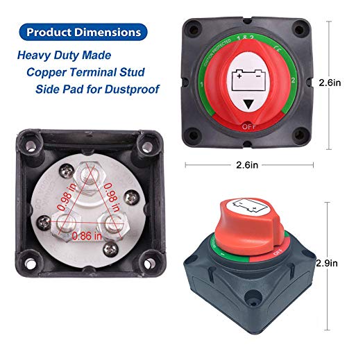 Dual1-2-Both-Off Boat Battery Disconnect Switch,12V-60V Battery Cut/Shut Off Switch For Marine Car Rv Atv Utv Vehicles,Waterproof Master Heavy Duty Battery Isolator Selector Switch Kit,200/1250Amps #TOP4