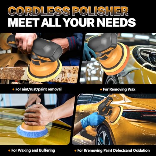 image for Labfintom Cordless Car Buffer Polisher with 8 Variable Speed, Orbital 