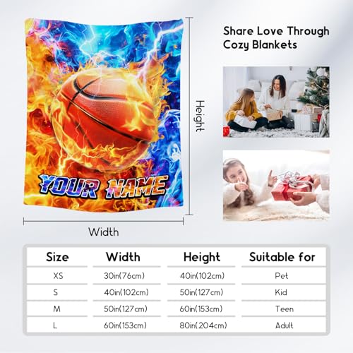 Basketball Blanket - Custom Gifts for Boys - Flannel Soft Throws for Basketball Player 4 Sizes
