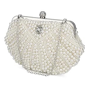 BAIGIO Dames avondclutch bag dames banket tas met parelketting clutch mode handtas voor bruiloft party bruid