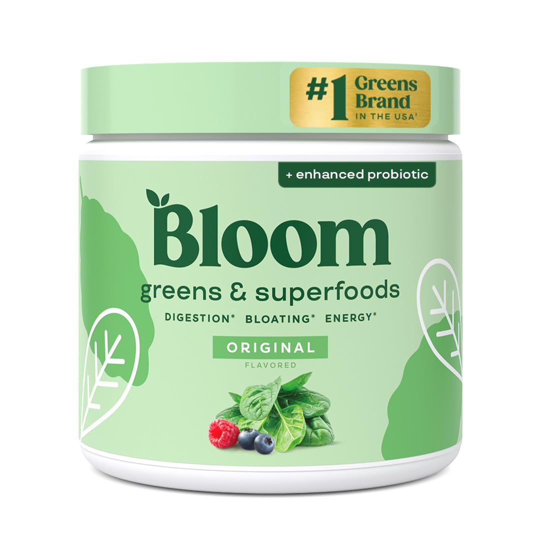 Bloom NutritionSuperfood Greens Powder, Digestive Enzymes with Probiotics and Prebiotics, Gut Health, Bloating Relief for Women, Chlorella, Green Juice Mix with Beet Root Powder, 30 SVG, Original