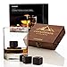 Produktbild Lumaland 9 Whiskysteine aus Granit im Geschenkset - professionelle Zange aus Edelstahl, Holzbox, Stoffbeutel - ideale Eiswürfel-Alternative wiederverwendbare Kühlsteine Whiskey Stones - Schwarz