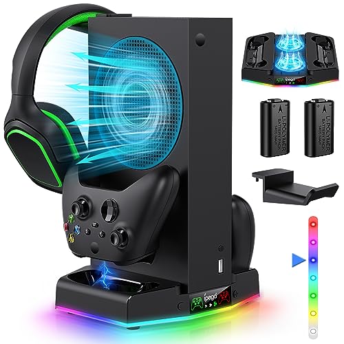 Image of Cooling Stand & Charging Station for Xbox Series S with RGB Light Strip,Dual Charger of Controllers and Cooler Fan for XSS Console Accessories with 2*1400mAH Rechargeable Battery Pack,1*Headphone Hook