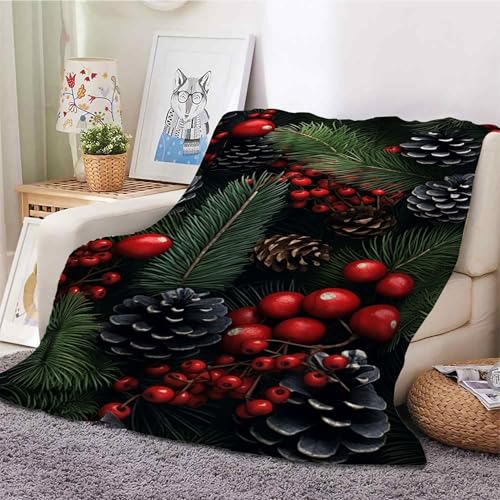 Image of TMMDH Blanket Holly Blankets and Throws, Christmas Fluffy Soft Travel Large Blanket, Comfort Blankets for Couch Settee Bedroom Sofa, Warm Sofa Throw for Double Bed 180x220