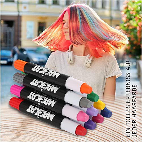 Foto von Magicat Premium Haarkreide für Mädchen Set I 10 Farben & 5 Haargummis I Auswaschbar & Ungiftig I Ideal für Kreativität & Spaß I Haarkreide für Kinder I Prüfengel Institut Note 1,2