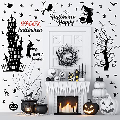 Bbto 6 Sheets Halloween Wall Decor Diy Haunted House Decorations Spooky Garage Door Stickers Witch Bats Ghost Tree Castle Decals For Window Home Kids Room Nursery Halloween Party Supplies, 5 Styles #TOP5