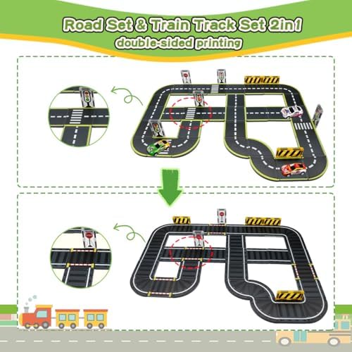 114PCS-Magnetic Tiles Road Set with Cars + Magnatiles Set with Animal — view 4