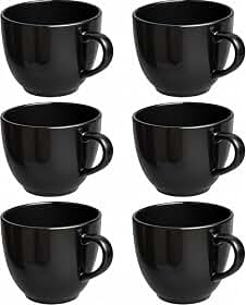 Kit 6 Xícaras de Café Chá Porcelana 170ml Modelo Paris Presente Casa Cozinha Chocolate Quente Xícara Budamix Preta