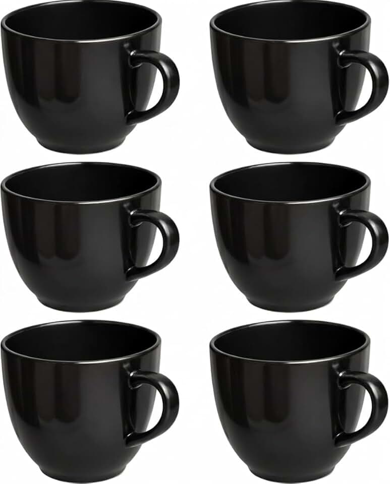 Kit 6 Xícaras de Café Chá Porcelana 170ml Modelo Paris Presente Casa Cozinha Chocolate Quente Xícara Budamix Preta