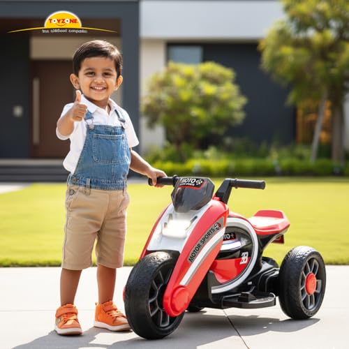 Image of Toyzone Moto Electric Bike (Red) | 6V Rechargeable Bike with 4.5Ah Battery | LED Lights, Built in Music | Smooth Acceleration | 6M Battery Warranty | Age 2-8 Years, Upto 35 kg