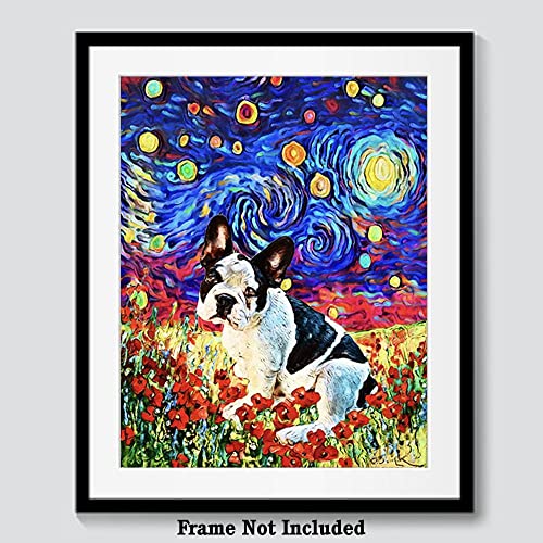 Bestbuddy Pet 8X10 Unframed Starry Night Styled French Bulldog White Black Animals Lover Family Peace Love Oil Painting Art Print Poster Wall Decor Ap073 #TOP5