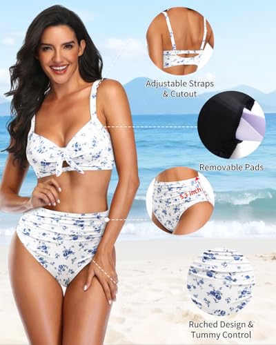 Image of Tempt Me High Waisted Tie Front Bikini Set Two Piece Tummy Control Swimsuit