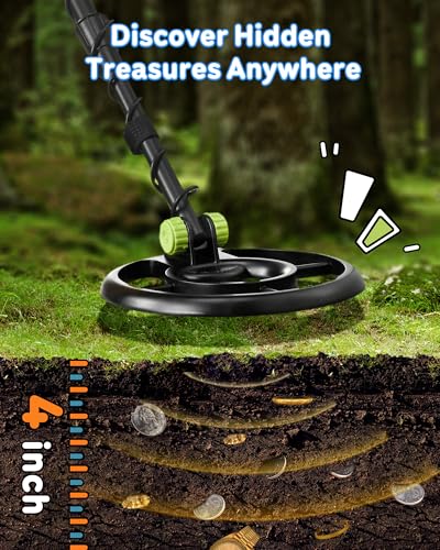 Image of RM RICOMAX Metal Detector for Kids - Kids Metal Detector with LCD Display, 7.4 inch Search Coil, Buzzer IP68 Waterproof, 2 Lb Lightweight, 24 to 35'' Foldable & Adjustable, Best Gift for Boys, Green