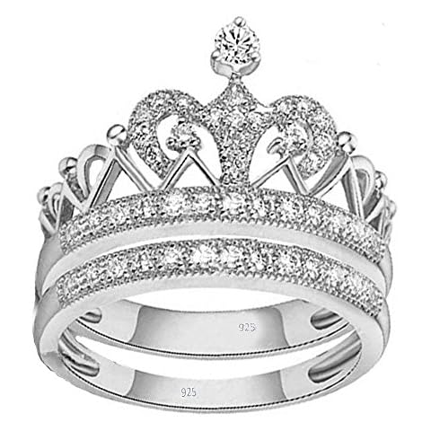 VPKJewelry 2.00 ct Real 925 Sterling Silver Wedding Engagement Crown 2 pc set Ring Women Ladies (9) Cover