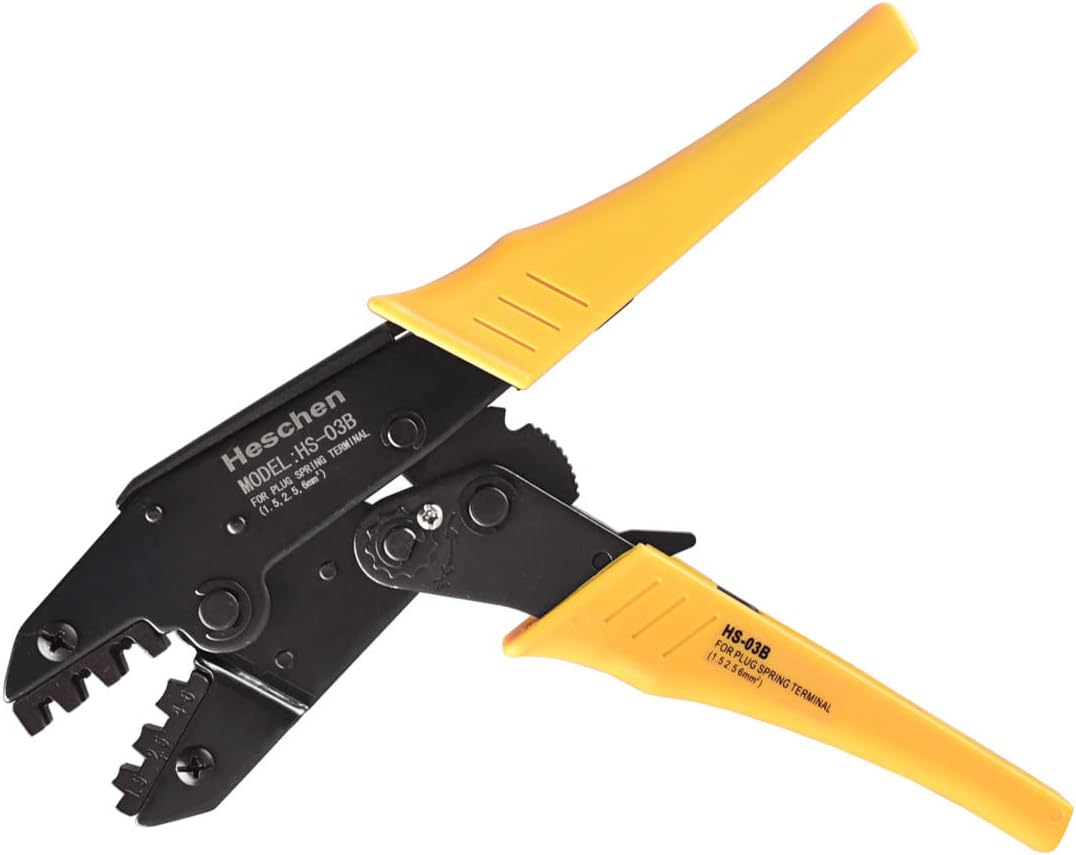 Heschen Ratchet Crimper Plier, HS-03BC, Non-Insulated Terminals & Receptacle Crimping Tools, Use For 0.5-6 Mm² (20-10 AWG), Yellow