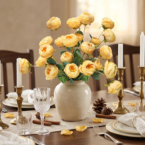 XOETCP 4 PCS Fake Silk Peonies Flowers - Vintage Artificial Peony Stems with Long Stem for Vase Pot Decorations Home Decor - Yellow — view 5