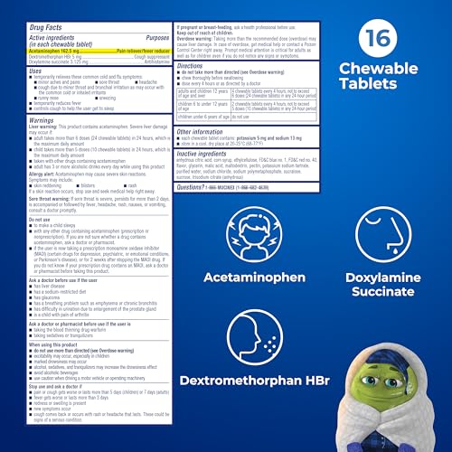 Mucinex Children's Mighty Chews Nighttime Cold and Flu Medicine, Children's Acetaminophen, Dextromethorphan, & Doxylamine Succinate, Kids Cough Medicine, Ages 6+, 16 Medicated Chewable Tablets - image 5