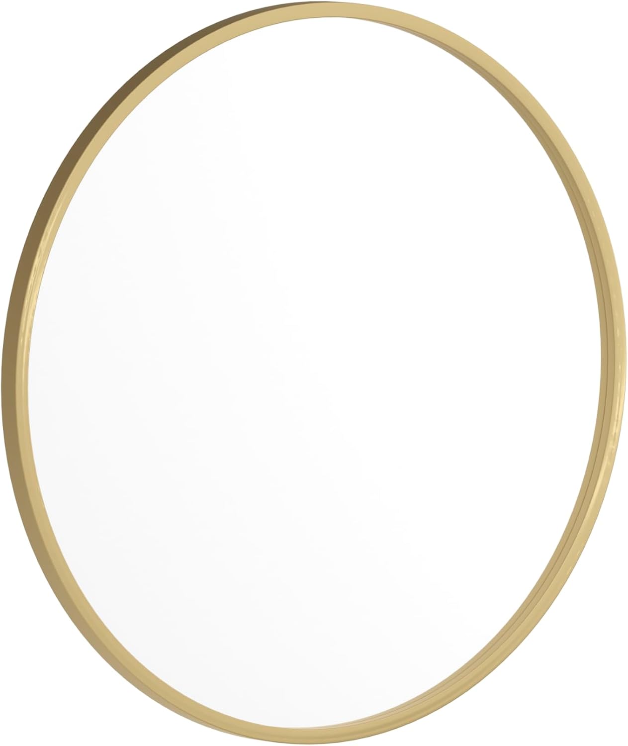 EMMA + OLIVER Mersin 24" Round Wall Mounted Mirror - Gold Iron Frame - Silver Backing - Shatterproof Glass - Ready to Hang - 3 Types of Wall Anchors Included